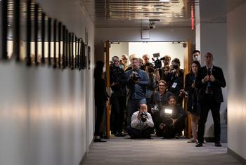 Vista de los periodistas antes de una conferencia de prensa en la sede de la ONU durante el debate de la Asamblea General.