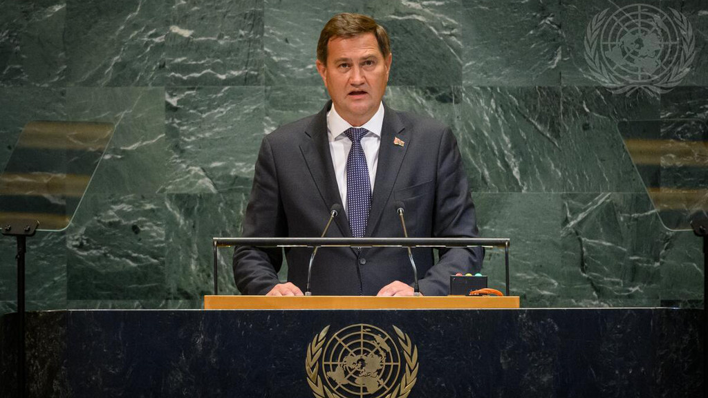 Министр иностранных дел Беларуси Михаил Рыженков на сессии Генеральной Ассамблеи ООН.