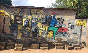 Graffiti showing a fuel transporter in Porto Novo, Benin.