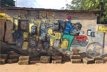 Graffiti showing a fuel transporter in Porto Novo, Benin.