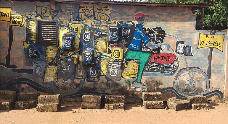 Graffiti showing a fuel transporter in Porto Novo, Benin.