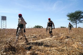 Soldiers of the Niger army patrol on the border with Nigeria in the south of the country.