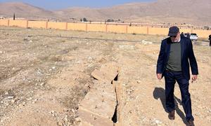 Hanny Megally, member of the UN Commission of Inquiry on Syria, at a site of mass grave in the Damascus area.