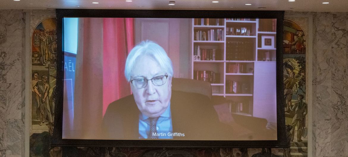 Martin Griffiths, Secrétaire général adjoint aux affaires humanitaires et Coordonnateur des secours d'urgence, informe les membres du Conseil de sécurité de l'ONU de la situation en Syrie.