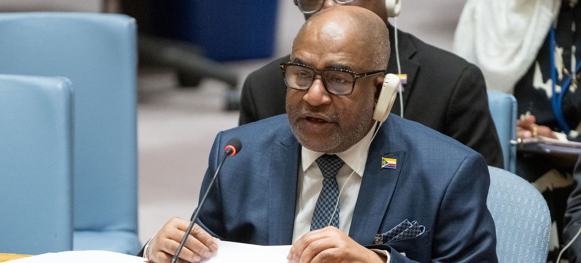 Azali Assoumani, Président des Comores et Président de l'Union africaine, s'adresse à la réunion du Conseil de sécurité sur les menaces à la paix et à la sécurité internationales causées par des actes terroristes.