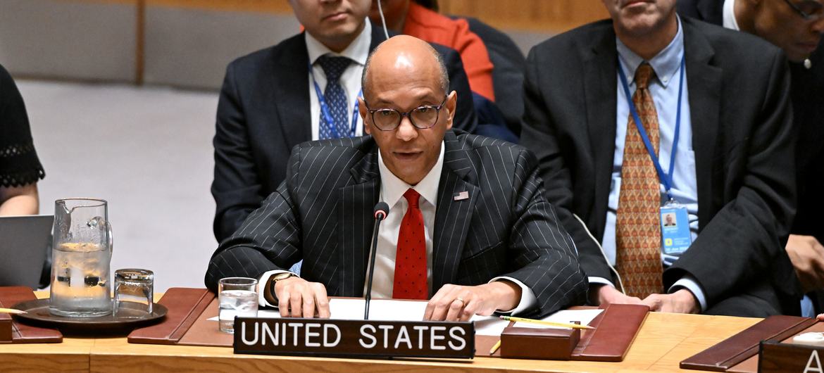Deputy Permanent Representative Robert A. Wood of the United States addresses the UN Security Council meeting on the mandate of the 1718 Committee Panel of Experts monitoring the sanctions imposed on the Democratic People’s Republic of Korea.