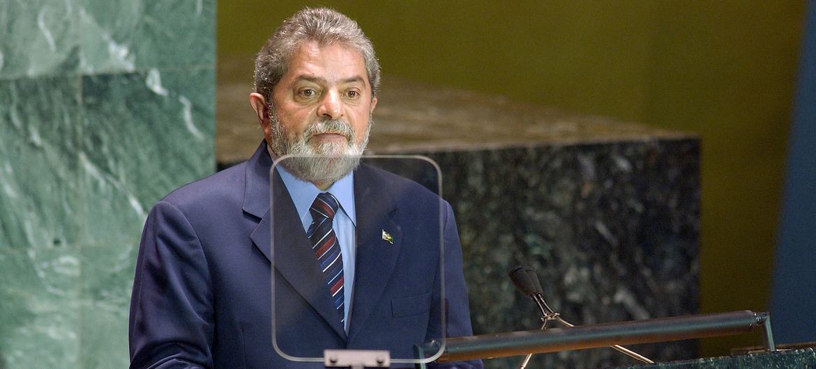 Presidente do Brasil, Luiz Inácio Lula da Silva, durante discurso na Assembleia Geral em 2014