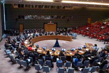 A wide view of the UN Security Council meeting on the role of women and youth in the maintenance of international peace and security.