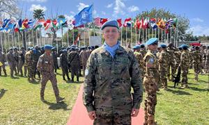 El teniente coronel de UNIFIL Agustín García durante el 47 aniversario de la misión, 19 de marzo de 2025. 
