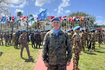 El teniente coronel de UNIFIL Agustín García durante el 47 aniversario de la misión, 19 de marzo de 2025. 