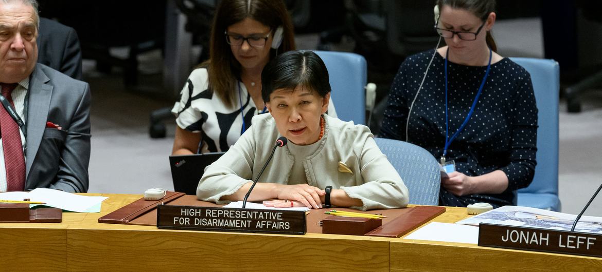 Izumi Nakamitsu, High Representative for Disarmament Affairs, briefs the Security Council meeting on the Democratic People’s Republic of Korea (DPRK).