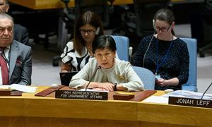 Izumi Nakamitsu, High Representative for Disarmament Affairs, briefs the Security Council meeting on the Democratic People's Republic of Korea (DPRK).