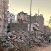 2021年5月，以色列空袭加沙后，当地的建筑物成为废墟。