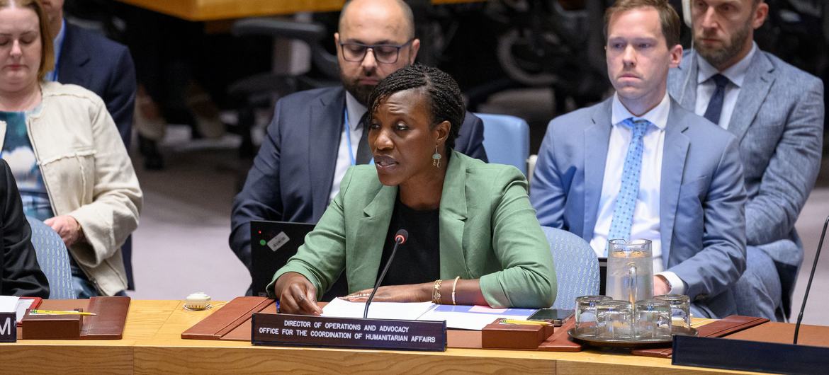 Edem Wosornu, Director of the Operations at OCHA, briefs UN Security Council members on the situation Syria. Edem Wosornu, Director of the Operations at OCHA, briefs UN Security Council members on the situation Syria.