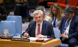 Filippo Grandi, UN High Commissioner for Refugees (UNHCR), briefs members of the UN Security Council.