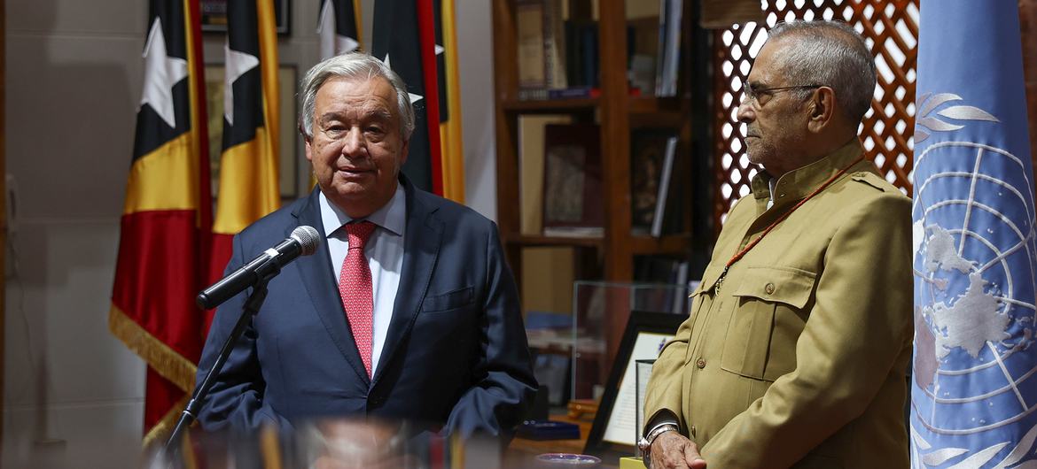 UN Secretary-General António Guterres (left) meets with Jose Ramos-Horta, President of Timor-Leste  in Dili.