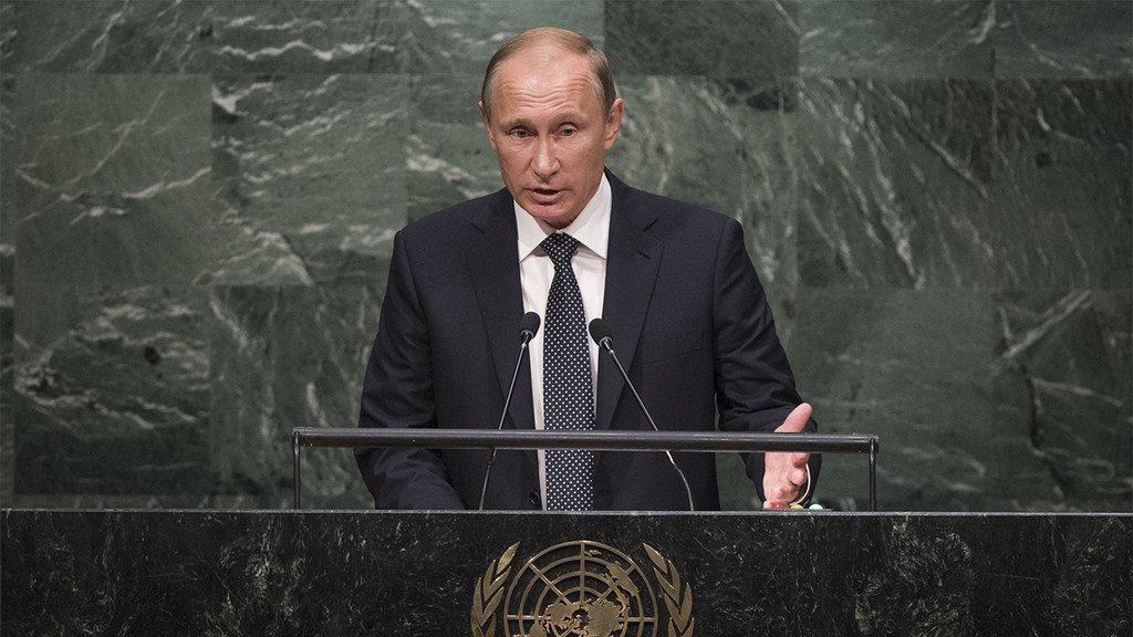 Vladimir Putin, Rais wa Urusi, akihutubia mjadala mkuu wa kikao cha sabini cha Baraza Kuu 28 Septemba 2015