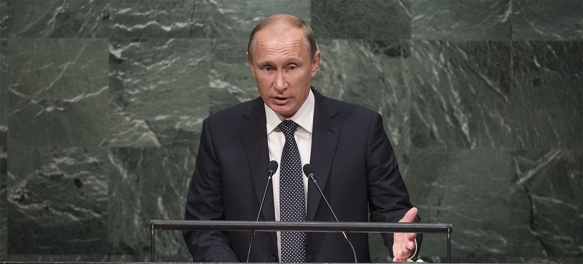 Vladimir Putin, Presidente da Federação Russa, discursa no debate geral da septuagésima sessão da Assembleia Geral. 28 de setembro de 2015