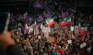 Protesters gather in Stockholm, Sweden, after the death of 22-year-old Mahsa Amini in the custody of Iran's so-called morality police.