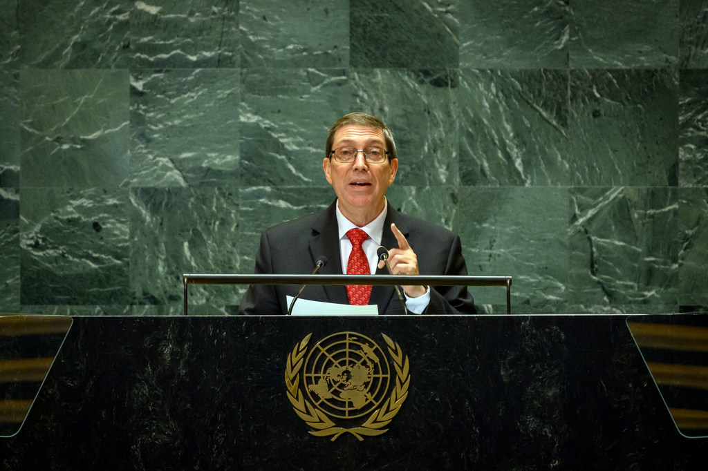 El ministro del Exterior de Cuba, Bruno Rodríguez Parrilla, en su participación previa a la votación de la Asamblea General contra el embargo de Estados Unidos a su país.