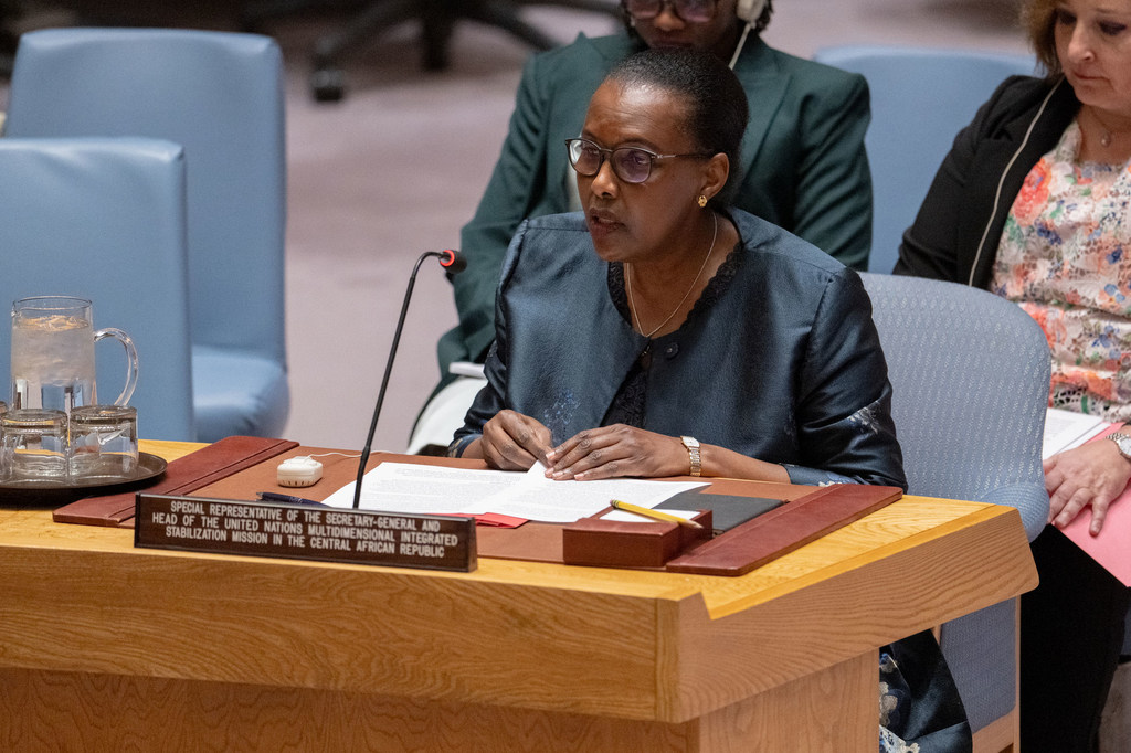 Valentine Rugwabiza, Mwakilishi Maalum wa Katibu Mkuu nchini Jamhuri ya Afrika ya Kati na Mkuu wa MINUSCA akihutubia katika kikao cha Baraza la Usalama kuhusu hali nchini humo.