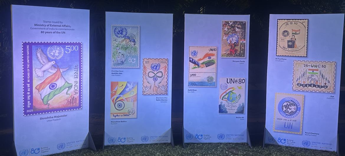 बाईं ओर दिखाया गया डाक-टिकट संयुक्त राष्ट्र के 80 वर्ष पूरे होने के उपलक्ष्य में भारत सरकार द्वारा जारी किया गया था. इसका डिज़ाइन देशव्यापी प्रतियोगिता के ज़रिए चुना गया, जिसमें देश भर से कक्षा 9-12 के विद्यार्थियों की 7,40,000 से अधिक प्रविष्टियाँ प्राप…