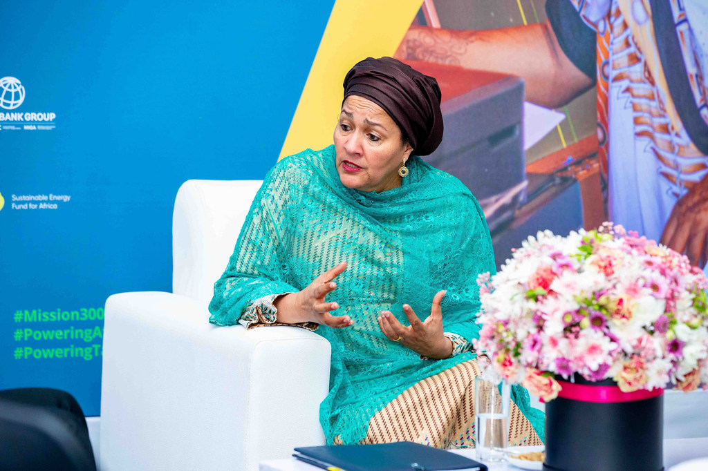 Amina Mohamed speaks during the Mission 300 Africa Energy Summit in Dar es Salaam, Tanzania.