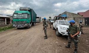 Peacekeepers from the UN's MONUSCO mission patrol in North Kivu, Democratic Republic of the Congo.