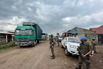 Peacekeepers from the UN's MONUSCO mission patrol in North Kivu, Democratic Republic of the Congo.