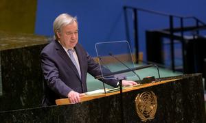 Secretary-General António Guterres addresses the General Assembly on the request for an advisory opinion of the International Court of Justice on the obligations of States in respect of climate change.