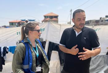 Louise Wateridge of UNRWA with her colleague Hussein in Rafah, southern Gaza.
