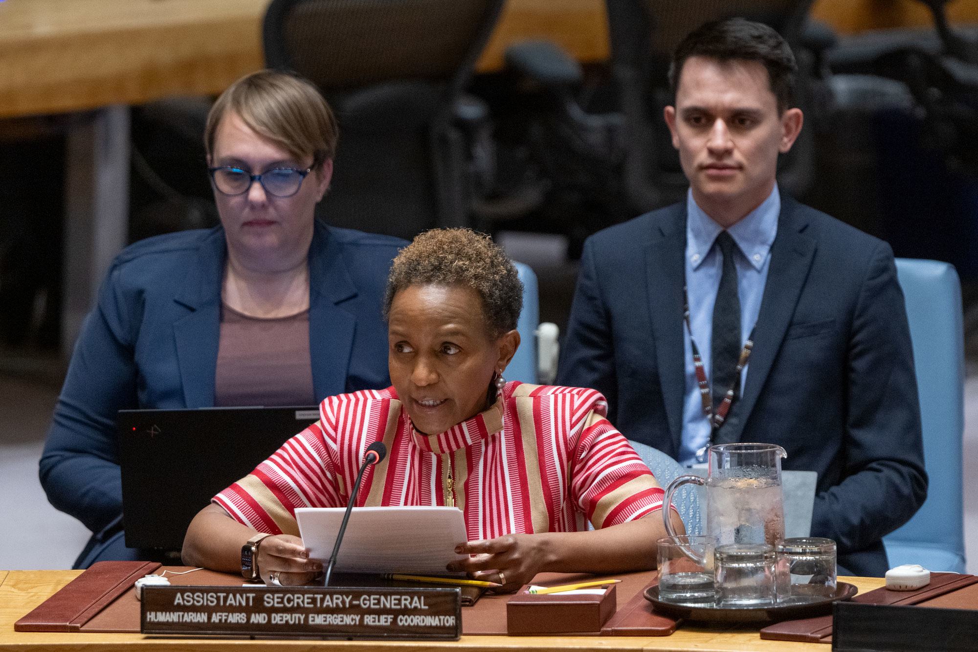 Joyce Msuya, Coordonnatrice adjointe des secours d'urgence des Nations Unies, au Conseil de sécurité de l'ONU.