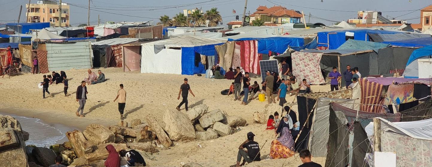 Des tentes de personnes déplacées dans la zone d'Al-Mawasi, à l'ouest de Rafah, dans le sud de Gaza.