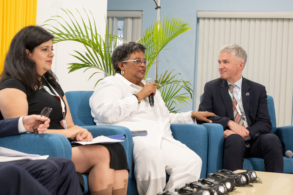 A panel discussion at a conference on Sustainable Development Goals, held in St. John's, Antigua and Barbuda.