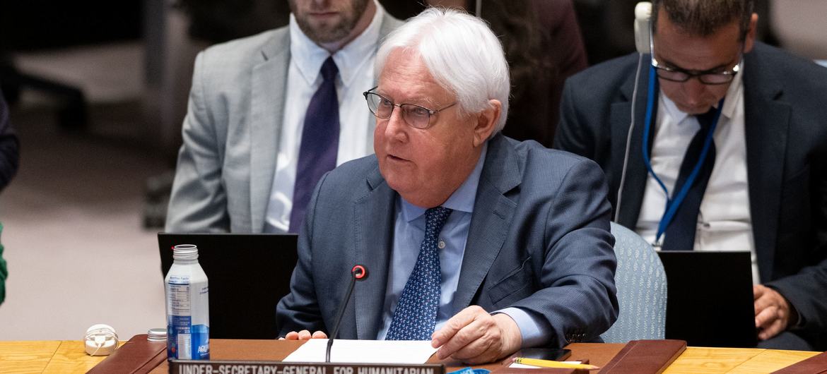 Martin Griffiths, UN Under-Secretary-General for Humanitarian Affairs and Emergency Relief Coordinator, briefs the Security Council meeting on the situation in Syria.