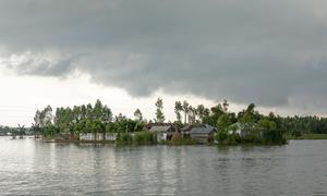 Houses and infrastructures are submerged by floodwaters in Kurigram, northern Bangladesh.