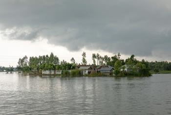 Houses and infrastructures are submerged by floodwaters in Kurigram, northern Bangladesh.