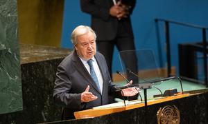 Secretary-General António Guterres addresses the high-level conference on the peaceful settlement of the question of Palestine and the implementation of the two-State solution.