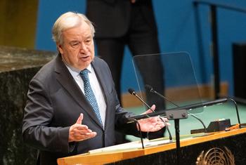 Secretary-General António Guterres addresses the high-level conference on the peaceful settlement of the question of Palestine and the implementation of the two-State solution.