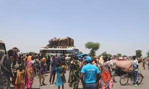 Civilians who fled the conflict in Sudan at a transit site in Roriak, Unity State, South Sudan.
