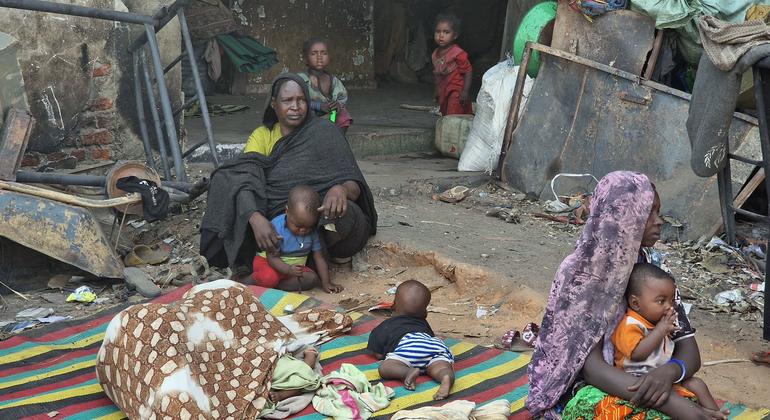Displaced women and children at an Internally Displaced People's area in West Darfur due to the fighting in Sudan.