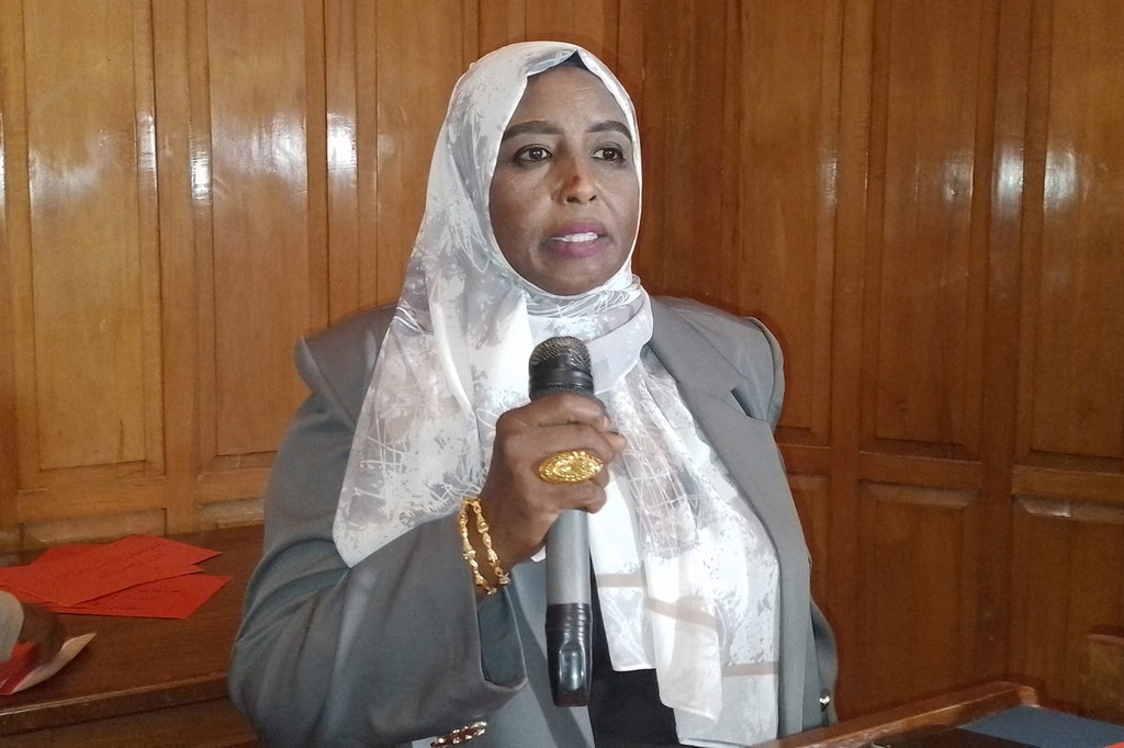 امرأة سودانية تتحدث في مؤتمر في مصر