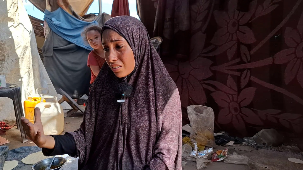 Aisha Al-Ra'i, displaced from Gaza City to the south of the Strip