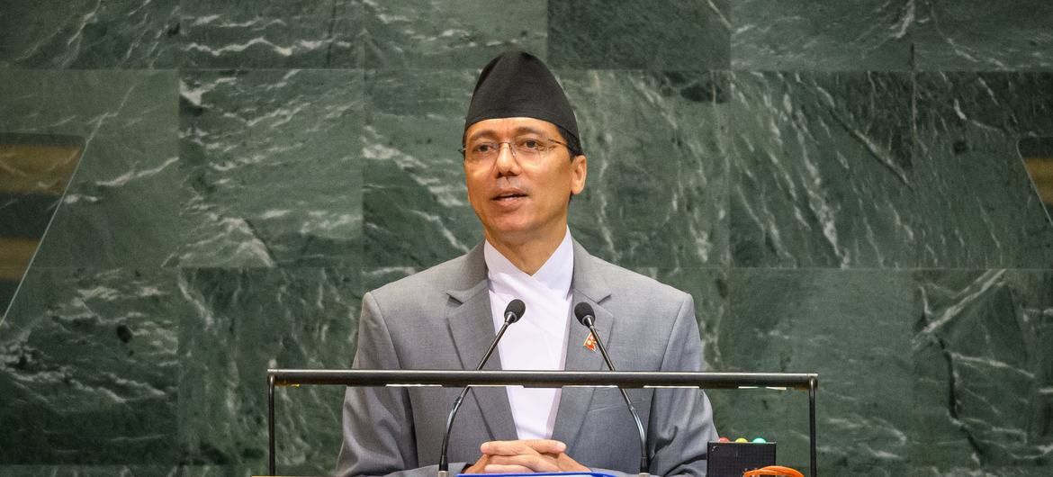Ambassador Lok Bahadur Thapa of Nepal addresses the general debate of the General Assembly’s 80th session. Ambassador Lok Bahadur Thapa of Nepal addresses the general debate of the General Assembly’s 80th session.