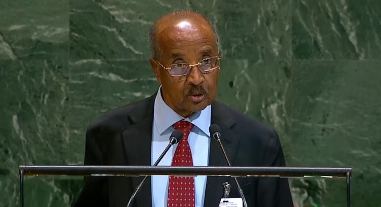 Osman Saleh Mohamed, Waziri wa Mambo ya Nje wa Eritrea, akihutubia mjadala mkuu wa mkutano wa 80 wa Baraza Kuu la UN. Osman Saleh Mohamed, Waziri wa Mambo ya Nje wa Eritrea, akihutubia mjadala mkuu wa mkutano wa 80 wa Baraza Kuu la UN.
