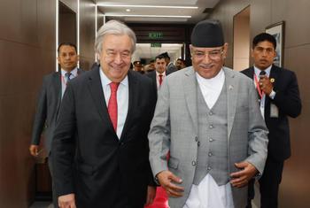 联合国秘书长古特雷斯在加德满都会见尼泊尔总理普拉昌达。