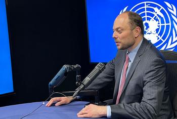 Russian opposition leader Vladimir Kara-Murza in UN studio in New York. 