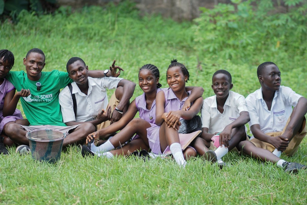 In Sierra Leone, young farmer and climate advocate Michael Nabieu (green t-shirt, second from the left) empowers students to turn waste into opportunity – advancing the spirit of social inclusion and sustainable development.