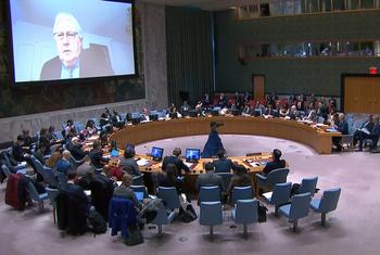 مارتين غريفيثس، وكيل الأمين العام للشؤون الإنسانية ومنسق الإغاثة في حالات الطوارئ، يطلع مجلس الأمن على الوضع في الشرق الأوسط (سوريا).