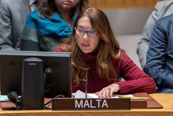 Ambassador Vanessa Frazier of Malta addresses the UN Security Council meeting on the situation in the Middle East, including the Palestinian question.